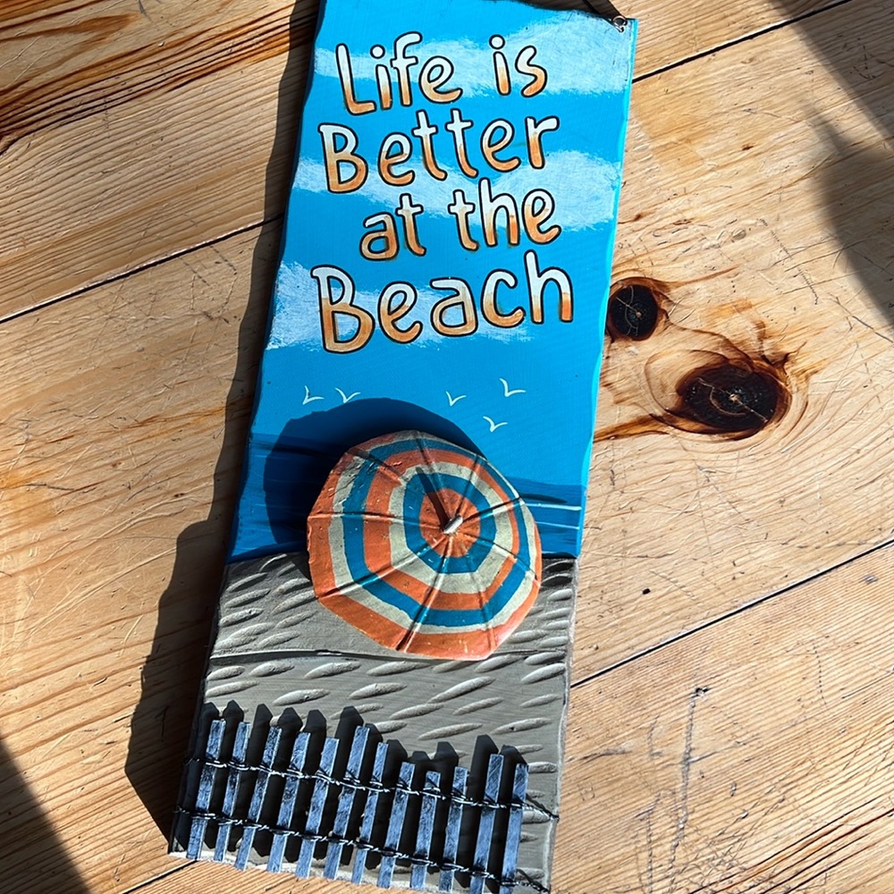 Distressed “Life is Better at the Beach” 3D Wall Art with Metal Hanger - Picture 1 of 16